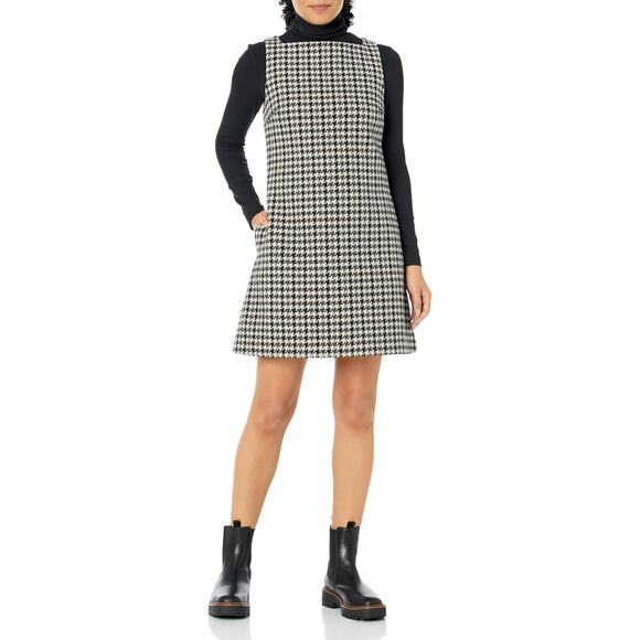 Theory High Square Neck Mini Dress 100% Wool Houndstooth Preppy Chic Office Sz 0 - Picture 2 of 10